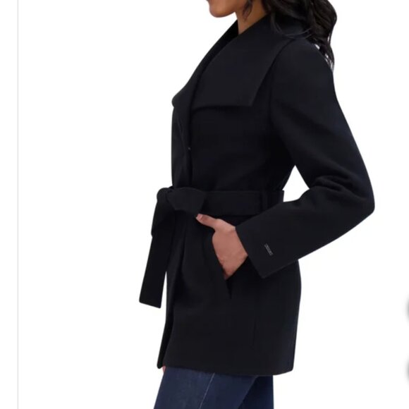 Tahari Ladies' Faux Wool Wrap Coat Black - Picture 5 of 5